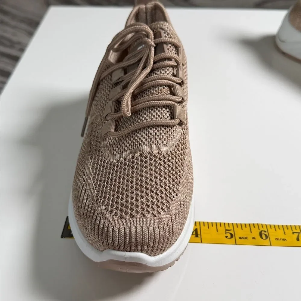 Neutral Knit Lace-Up Sneakers in Taupe